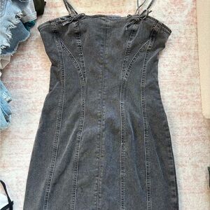 Forever 21 Charcoal Gray Denim Mini Dress with Spaghetti Straps
